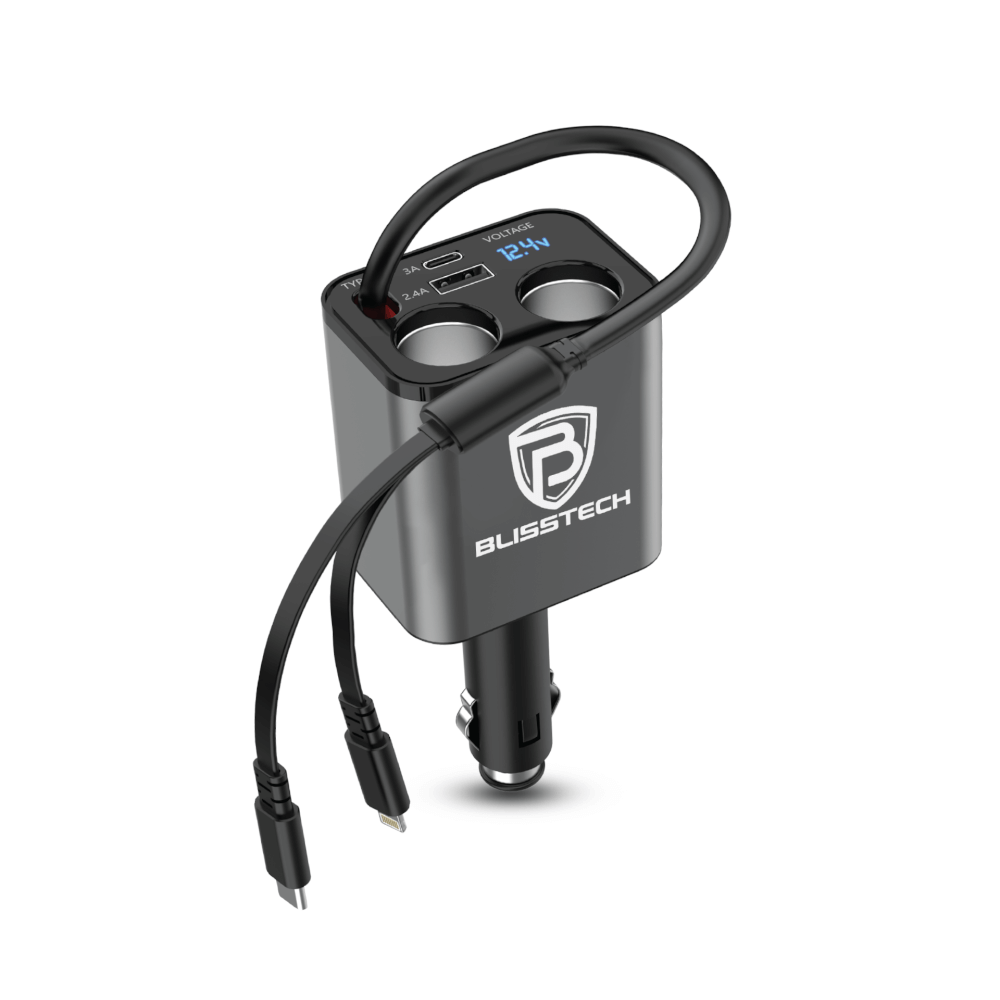 ที่ชาร์จในรถยนต์ BLISSTECH รุ่น SPLITTER-CL 30W FAST CHARGE สายชาร์จยืดหดได้ 80ซม. TYPE-C / LIGHTNING / USB-A / USB-C_0